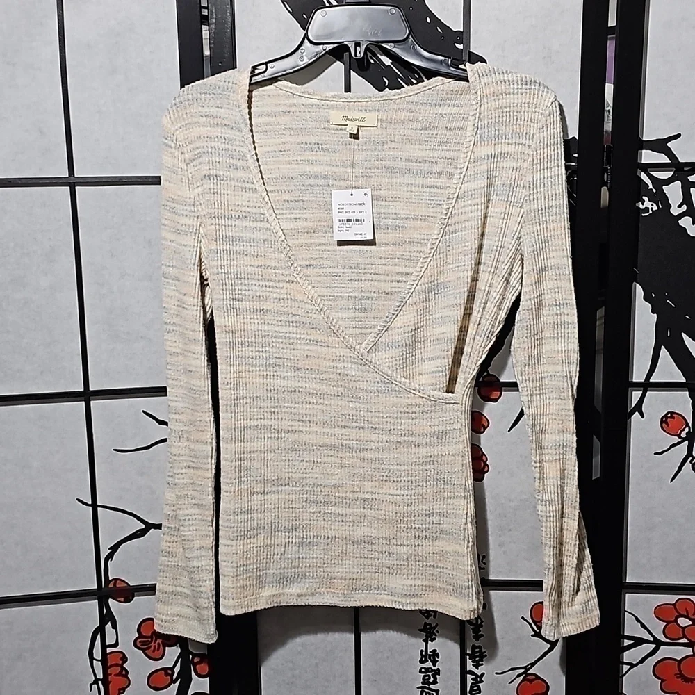 Madewell Space‎ Dyed Rib Faux Wrap Blouse Size Small NWT - Picture 2 of 8
